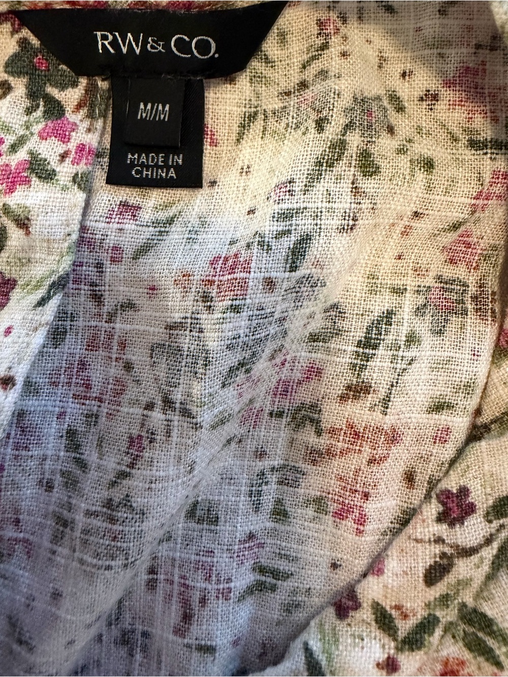 RW&CO. Cream Floral Tank Top with Pink and Green Accents